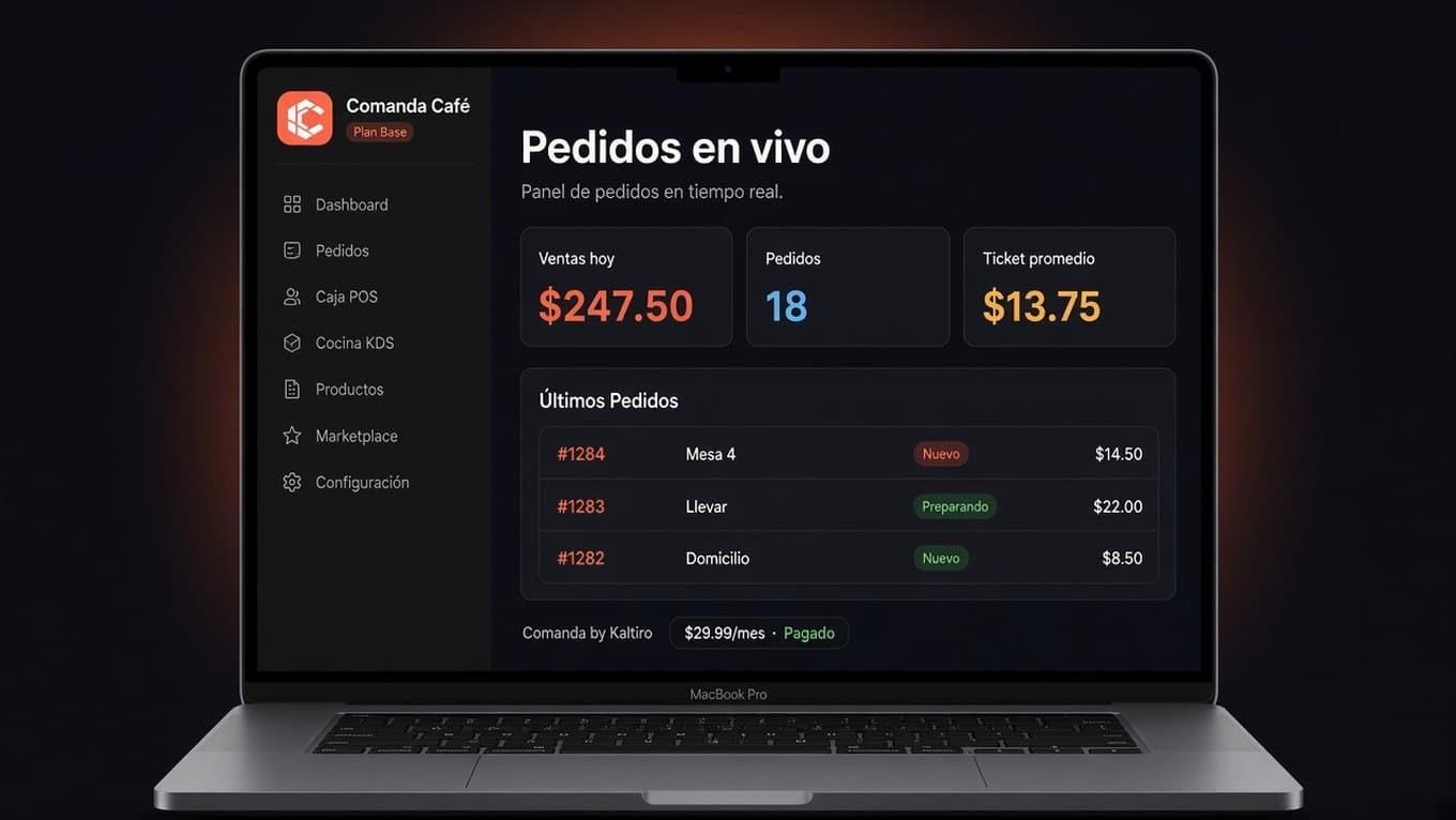 Panel de pedidos en tiempo real de Comanda